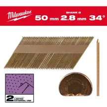 Цвяхи оцинковані з кільцевою накаткою та D-образною головкою MILWAUKEE, 2,8/34 градуси/50мм (2200шт)