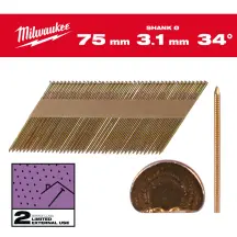 Цвяхи оцинковані з кільцевою накаткою та D-образною головкою MILWAUKEE, 3,1/34 градуси/75мм (2200шт) купити в Україні