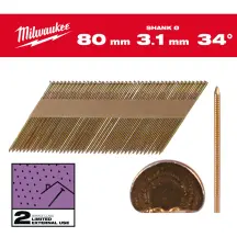 Цвяхи оцинковані з кільцевою накаткою та D-образною головкою MILWAUKEE, 3,1/34 градуси/80мм (2200шт) в магазині TVOE