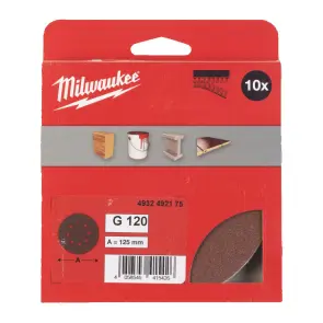 Бумага шлифовальная MILWAUKEE диаметр 125/8 HL, зерно 120, (10шт) №1
