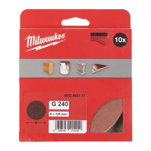 Папір шліфувальний MILWAUKEE діаметр 125/8 HL, зерно 240, (10шт) №1