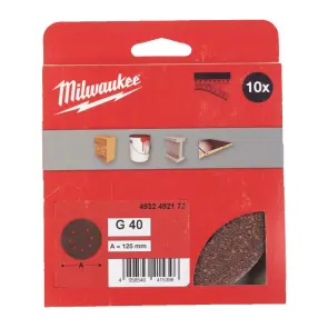Папір шліфувальний MILWAUKEE діаметр 125/8 HL, зерно 40, (10шт) №1