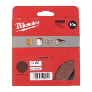 Папір шліфувальний MILWAUKEE діаметр 125/8 HL, зерно 80, (10шт) №1
