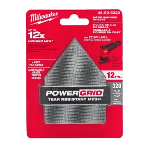 Сетка шлифовальная PG Mesh HL MILWAUKEE, 67х92мм, зерно 320, (12шт+подложка) (для M12 FDSS) №1