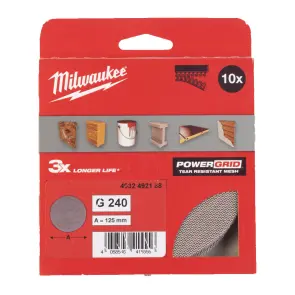 Сітка шліфувальна PG Mesh HL MILWAUKEE, діаметр 125мм, зерно 240, (10шт) №1