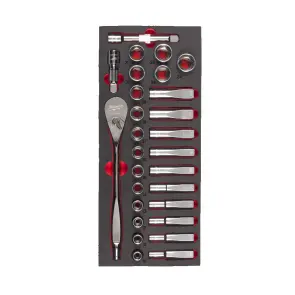 Ложемент с головками хромованими та тріскачкой 1/2'' MILWAUKEE. (28шт) (45х178,5х417мм) для візків №1