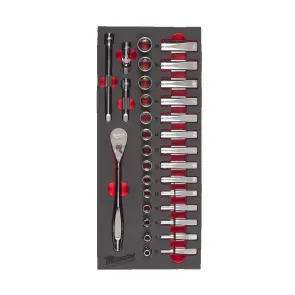 Ложемент с головками хромованими та тріскачкой 3/8'' MILWAUKEE. (28шт) (45х178,5х417мм) для візків №1
