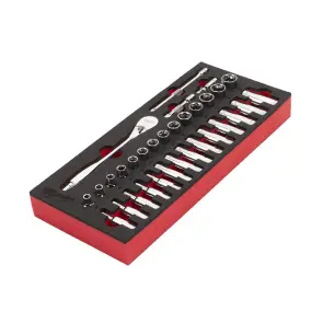 Ложемент с головками хромованими та тріскачкой 3/8'' MILWAUKEE. (28шт) (45х178,5х417мм) для візків №2