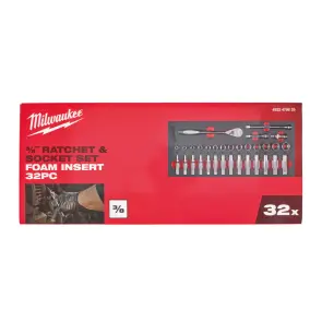 Ложемент с головками хромованими та тріскачкой 3/8'' MILWAUKEE. (28шт) (45х178,5х417мм) для візків №3