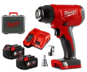 Термоповітродувка акумуляторна MILWAUKEE, M18 BHG-502C (зарядний пристрій M12-18 FC, 2 акумулятори М18 В5 5Аг, аксесуари, кейс) №1