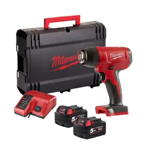 Термоповітродувка акумуляторна MILWAUKEE, M18 BHG-502C (зарядний пристрій M12-18 FC, 2 акумулятори М18 В5 5Аг, аксесуари, кейс) №2