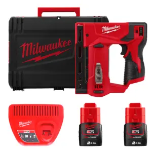 Степлер акумуляторний MILWAUKEE, M12 BST-202X (зарядний пристрій С12 С, 2 акумулятори М12 В2 2Аг, кліпса для ременя, HD кейс) №1