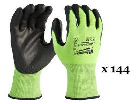 Рукавиці робочі сигнальні Hi-Vis MILWAUKEE, з опором порізам 3/C рівня, розмір 8/M, (144 пари)