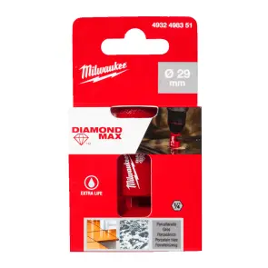 Коронка алмазная Diamond Plus/Max MILWAUKEE, диаметр 29,0мм (1/4'' Hex) (сверление с водой) №2
