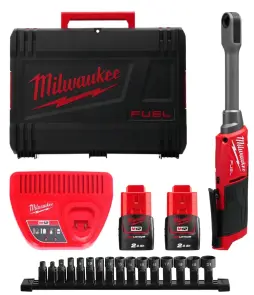 Гайковерт-трещотка сквозной бесщеточный аккумуляторный Hex 14.4мм MILWAUKEE, M12 FPTR-202X, 81Нм (зарядное устройство С12, 2 аку №1