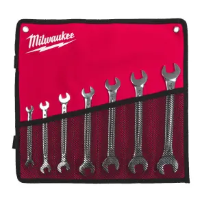 Набір ключів ріжкових метричних хромованих MILWAUKEE, (6x7, 8x9, 10x11, 12x13, 14x15, 16x17, 18x19мм) (7шт) трикотажний чохол №1