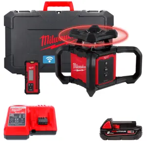 Рівень лазерний ротаційний акумуляторний MILWAUKEE M18 RLOH600-201C 600м (1 акумулятор M18 B2, зарядний пристрій M12-18C, пласти №1