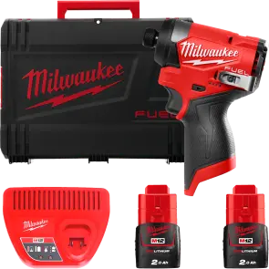 Шуруповерт ударний акумуляторний безщітковий 1/4'' HEX MILWAUKEE, M12 FID2-202Х, 170Нм (зарядний пристрій С12 С, 2 акумулятори М №1