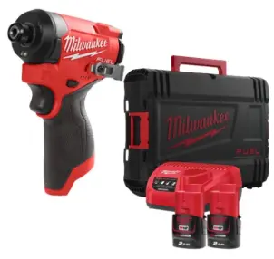 Шуруповерт ударний акумуляторний безщітковий 1/4'' HEX MILWAUKEE, M12 FID2-202Х, 170Нм (зарядний пристрій С12 С, 2 акумулятори М №2