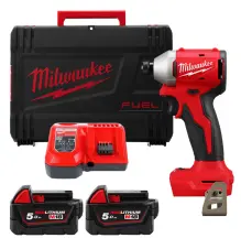 Шуруповерт ударный аккумуляторный бесщеточный 1/4" HEX MILWAUKEE, M18 BLIDR-502X, 190Нм (зарядное устройство M12-18 FC, 2 аккумулята)