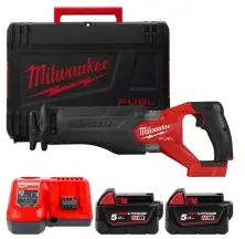 Пила шабельна акумуляторна безщіткова MILWAUKEE, M18 FHZ-502X (зарядний пристрій M12-18 FC, 2 акумулятори М18 В5 5Аг, полотно, H