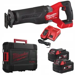 Пила сабельная аккумуляторная бесщеточная MILWAUKEE, M18 FHZ-502X (зарядное устройство M12-18 FC, 2 аккумулятора М18 В5 5Ач, холст, H №2