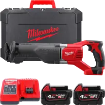 Пила шабельна акумуляторна MILWAUKEE, M18 BSX-402C (зарядний пристрій М12-18 С, 2 акумулятори М18 В4 4Аг, полотно, кейс)