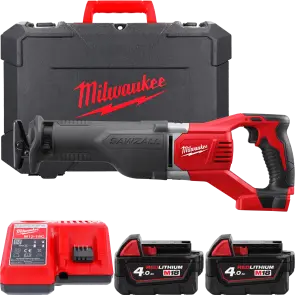 Пила сабельная аккумуляторная MILWAUKEE, M18 BSX-402C (зарядное устройство М12-18 С, 2 аккумулятора М18 В4 4Ач, холст, кейс) №1