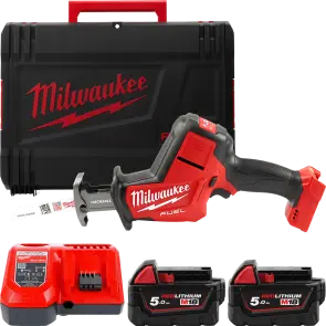 Пила сабельная аккумуляторная MILWAUKEE, M18 FHZ-502X (зарядное устройство M12-18 FC, 2 аккумулятора М18 В5 5Ач, холст, HDкейс) №1