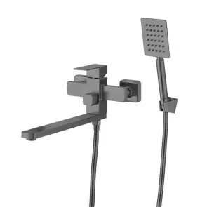 Смеситель для ванны WEZER PRO7А-02-GUNGREY с длинным изливом, Ø35, нержавеющая сталь, оружейная сталь №1