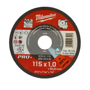 Диск отрезной по металлу MILWAUKEE, SCS 41/115х1 PRO+, диаметр 115мм №1