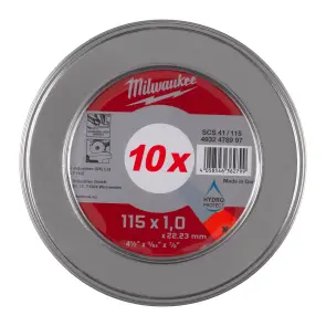 Диск відрізний по металу MILWAUKEE, SCS 41/115x1 PRO+, діаметр 115мм, (10шт) металевий футляр №1