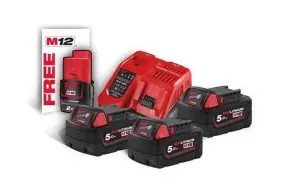 Энергокомплект Li-Ion MILWAUKEE, M18 NRG-503 (зарядное устройство M12-18FC, 3 аккумулятора M18 В5 5Ач) + подарок аккумулятор M12 B №2