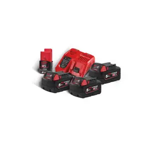 Энергокомплект Li-Ion MILWAUKEE, M18 NRG-503 (зарядное устройство M12-18FC, 3 аккумулятора M18 В5 5Ач) + подарок аккумулятор M12 B №3