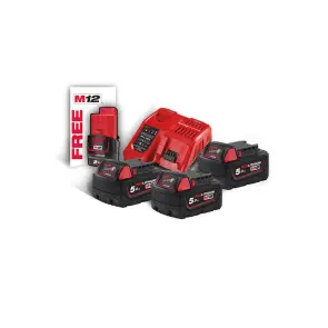 Энергокомплект Li-Ion MILWAUKEE, M18 NRG-503 (зарядное устройство M12-18FC, 3 аккумулятора M18 В5 5Ач) + подарок аккумулятор M12 B №4