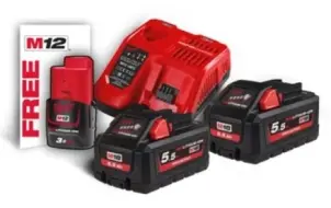 Енергокомплект Li-Ion MILWAUKEE, M18 HNRG-552 (зарядний пристрій M12-18FC, 2 акумулятори М18 HВ5.5 5,5Аг, картонне пакування) + №1