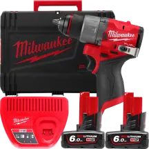 Дрель-шуруповерт аккумуляторная бесщеточная MILWAUKEE, M12 FDD2-602X (зарядное устройство С12 С, 2 аккумулятора М12 В6 6Ач, клипса д