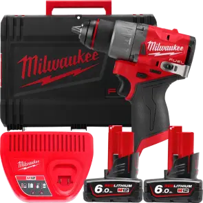 Дрель-шуруповерт аккумуляторная бесщеточная MILWAUKEE, M12 FDD2-602X (зарядное устройство С12 С, 2 аккумулятора М12 В6 6Ач, клипса д №1