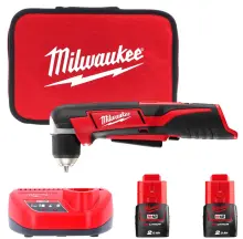 Дрель угловая аккумуляторная MILWAUKEE, C12 RAD-202В, 12Нм (зарядное устройство С12 С, 2 аккумулятора М12 В2 2Ач, в сумке для инструмента)