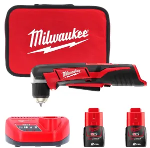 Дрель угловая аккумуляторная MILWAUKEE, C12 RAD-202В, 12Нм (зарядное устройство С12 С, 2 аккумулятора М12 В2 2Ач, в сумке для инструмента) №1