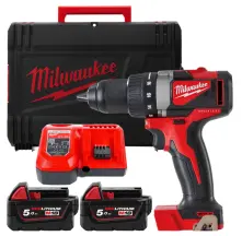 Дрель-шуруповерт аккумуляторная бесщеточная MILWAUKEE, M18 BLDD2-502X, 82Нм (зарядное устройство М12-18 FС, 2 аккумулятора М18 В5 5А