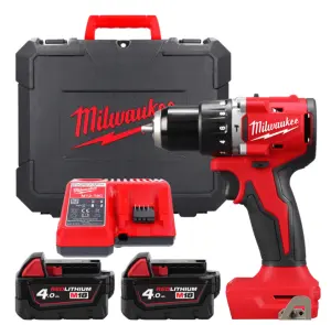 Дрель-шуруповерт с ударом аккумуляторная бесщеточная MILWAUKEE, М18 BLPDRC-402С, 60,5Нм (зарядное устройство М12-18 С, 2 аккумулятор №1