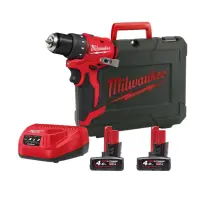 Дрель-шуруповерт аккумуляторный MILWAUKEE M12 BLDDRC-402C, 40Нм (зарядное устройство С12, 2 аккумулятора М12 В4 4Ач, клипса для реме