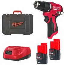 Дрель-шуруповерт с ударом аккумуляторная бесщеточная MILWAUKEE, M12 BLPDRC-202С, 40Нм (зарядное устройство С12 С, 2 аккумулятора М12