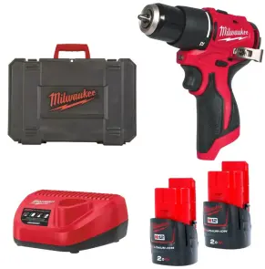 Дрель-шуруповерт с ударом аккумуляторная бесщеточная MILWAUKEE, M12 BLPDRC-202С, 40Нм (зарядное устройство С12 С, 2 аккумулятора М12 №1