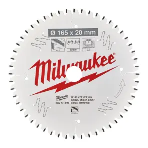 Диск пиляльний по алюмінію Alu PFTE MILWAUKEE, діаметр 165х20х2,2мм, 52 зуб. №2