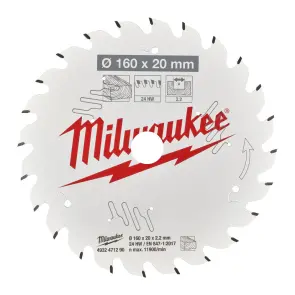 Диск пильный по дереву PFTE MILWAUKEE, диаметр 160х20х2,2мм, 24 зуб. №2