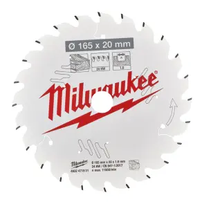 Диск пильный по дереву PFTE THIN KERF MILWAUKEE, диаметр 165х20х1,6мм, 24 зуб. №2