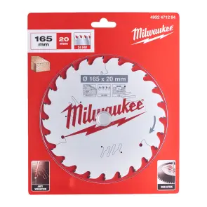 Диск пиляльний по дереву PFTE MILWAUKEE, діаметр 165х20х2,2мм, 24 зуб. №1