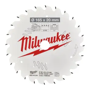 Диск пиляльний по дереву PFTE MILWAUKEE, діаметр 165х20х2,2мм, 24 зуб. №2